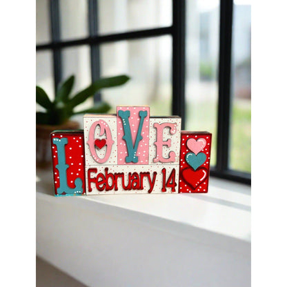 Mini Valentine Word Blocks, Be Mine, XO XO, Love February 14, Valentine Shelf Sitters, Tiered Tray Decor Valentine Shelf Sitter Love - Polka Dots