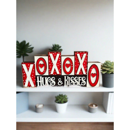 Mini Valentine Word Blocks, Be Mine, XO XO, Love February 14, Valentine Shelf Sitters, Tiered Tray Decor Valentine Shelf Sitter XOXO - Red
