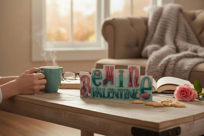 Mini Valentine Word Blocks, Be Mine, XO XO, Love February 14, Valentine Shelf Sitters, Tiered Tray Decor Valentine Shelf Sitter Be Mine - Icy