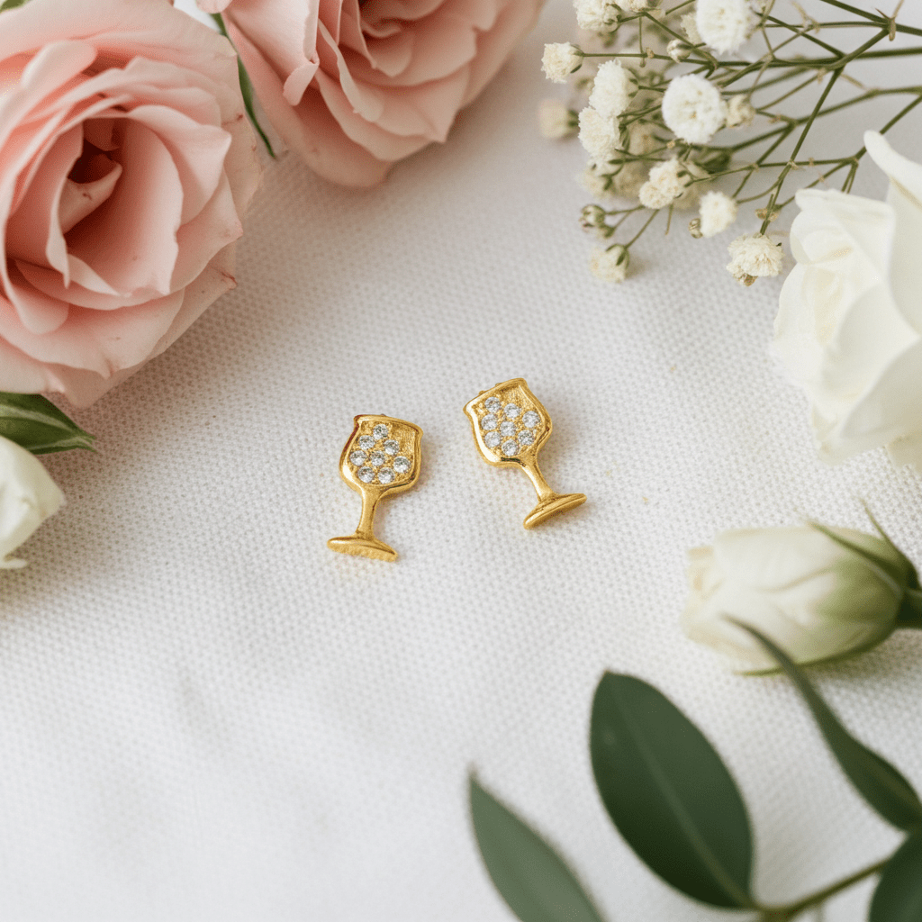 Mini Wine Glass Studs | Gold Dipped Sparkling Earrings - Nifty Decor & More