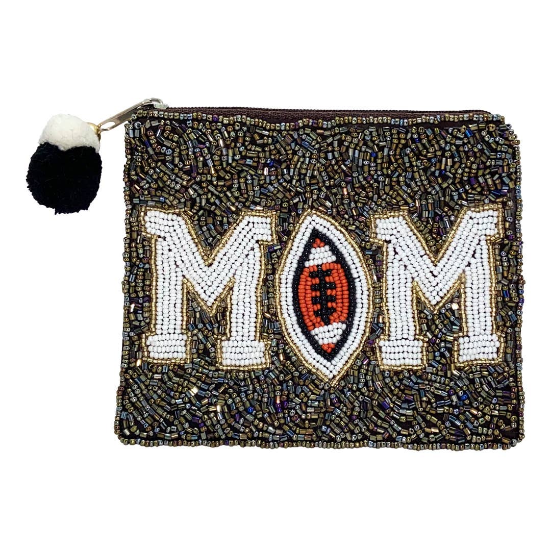 MOM Football Beaded Coin Pouch - Nifty Decor & More