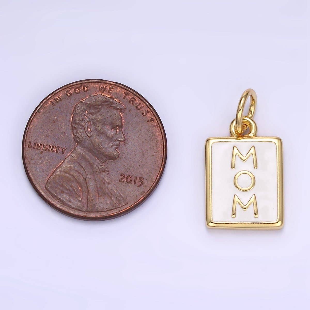 "MOM" White Enamel Tag Charm 24K Gold Filled - Nifty Decor & More