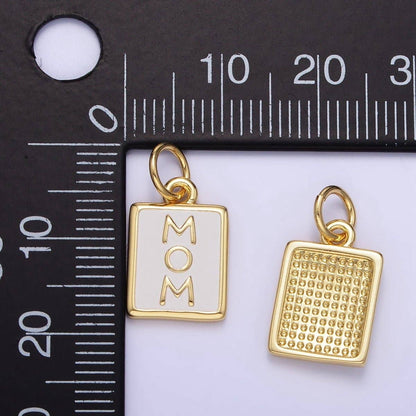 "MOM" White Enamel Tag Charm 24K Gold Filled - Nifty Decor & More