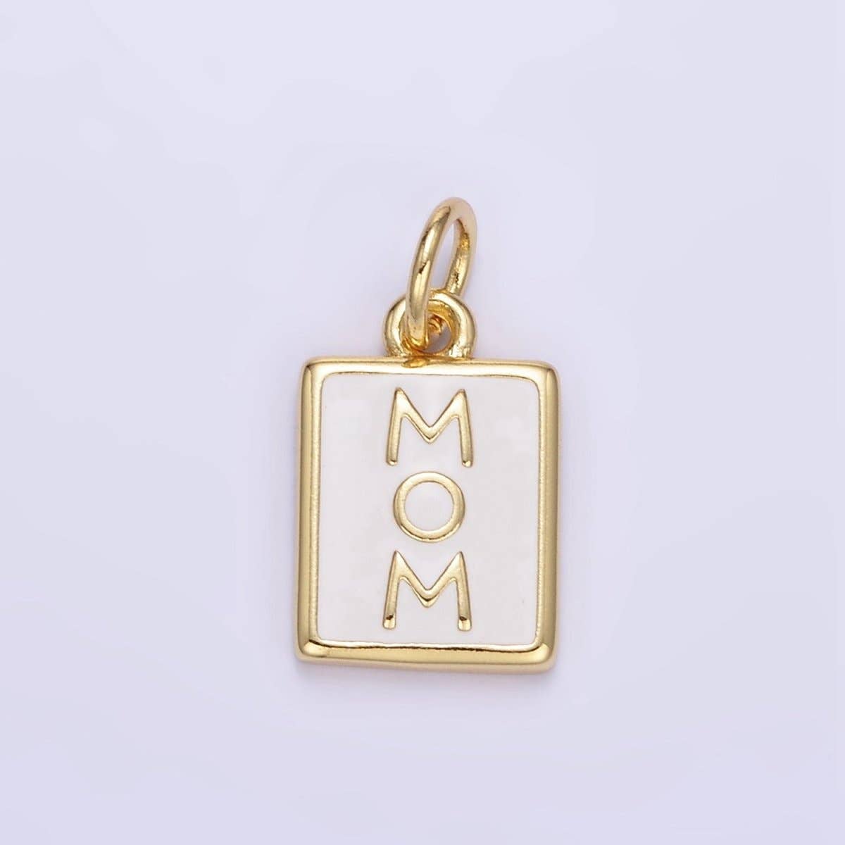"MOM" White Enamel Tag Charm 24K Gold Filled - Nifty Decor & More