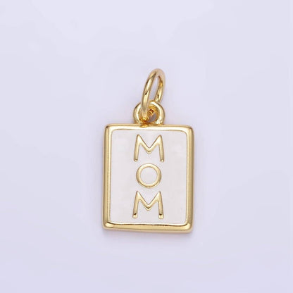 "MOM" White Enamel Tag Charm 24K Gold Filled - Nifty Decor & More