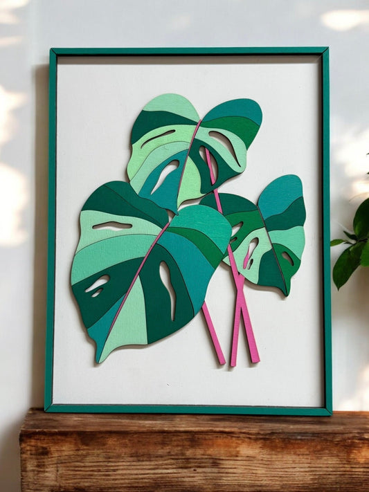 Monstera Leaf Wall Art, Chic Framed Canvas, Beach Vibes Summer Decor, Perfect Tropical Gift Wall Art Green