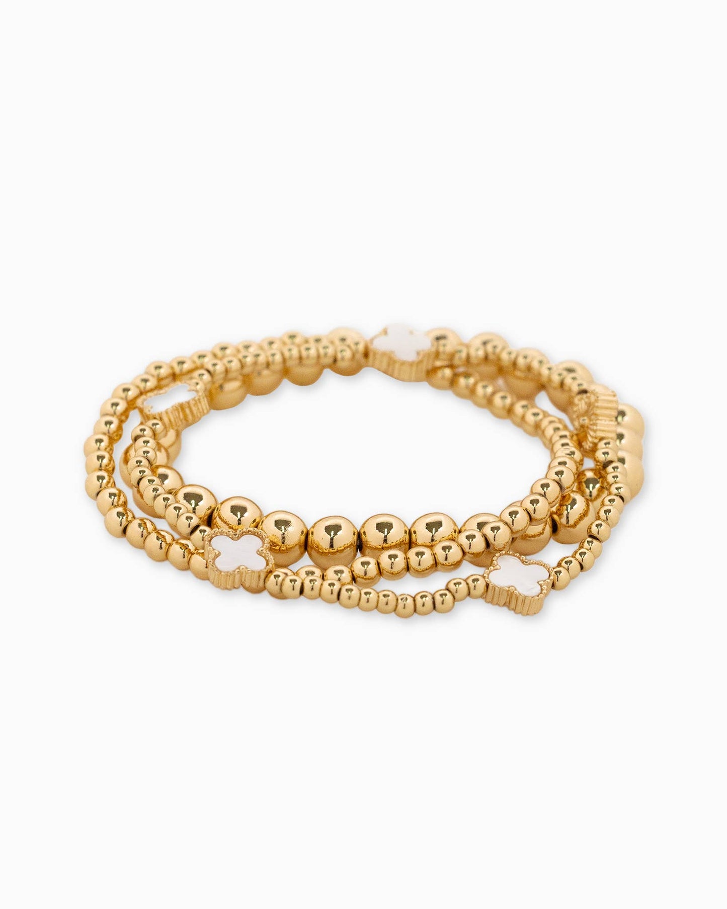 MOP Clover Stretch Beaded Bracelets, Set of 3 - Nifty Decor & More