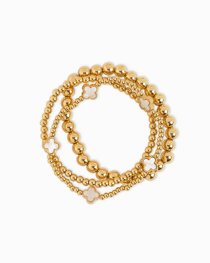 MOP Clover Stretch Beaded Bracelets, Set of 3 - Nifty Decor & More