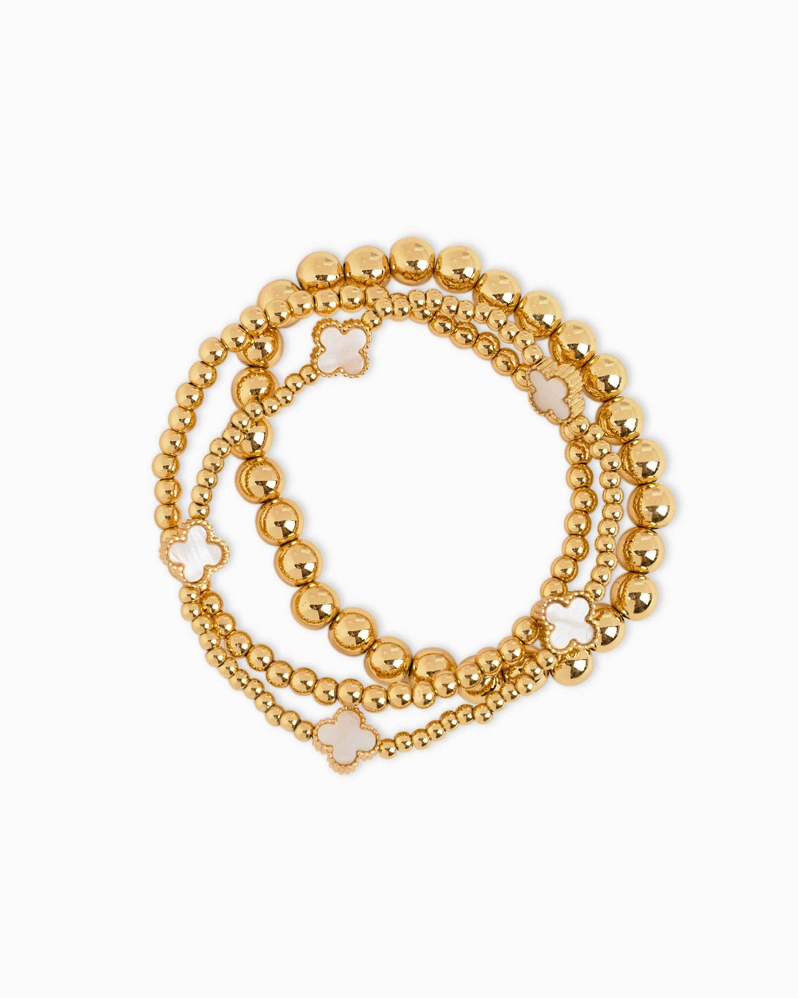 MOP Clover Stretch Beaded Bracelets, Set of 3