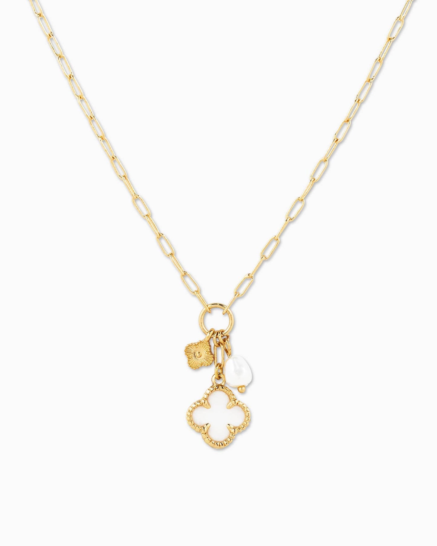 MOP Clover Triple Charm Necklace White