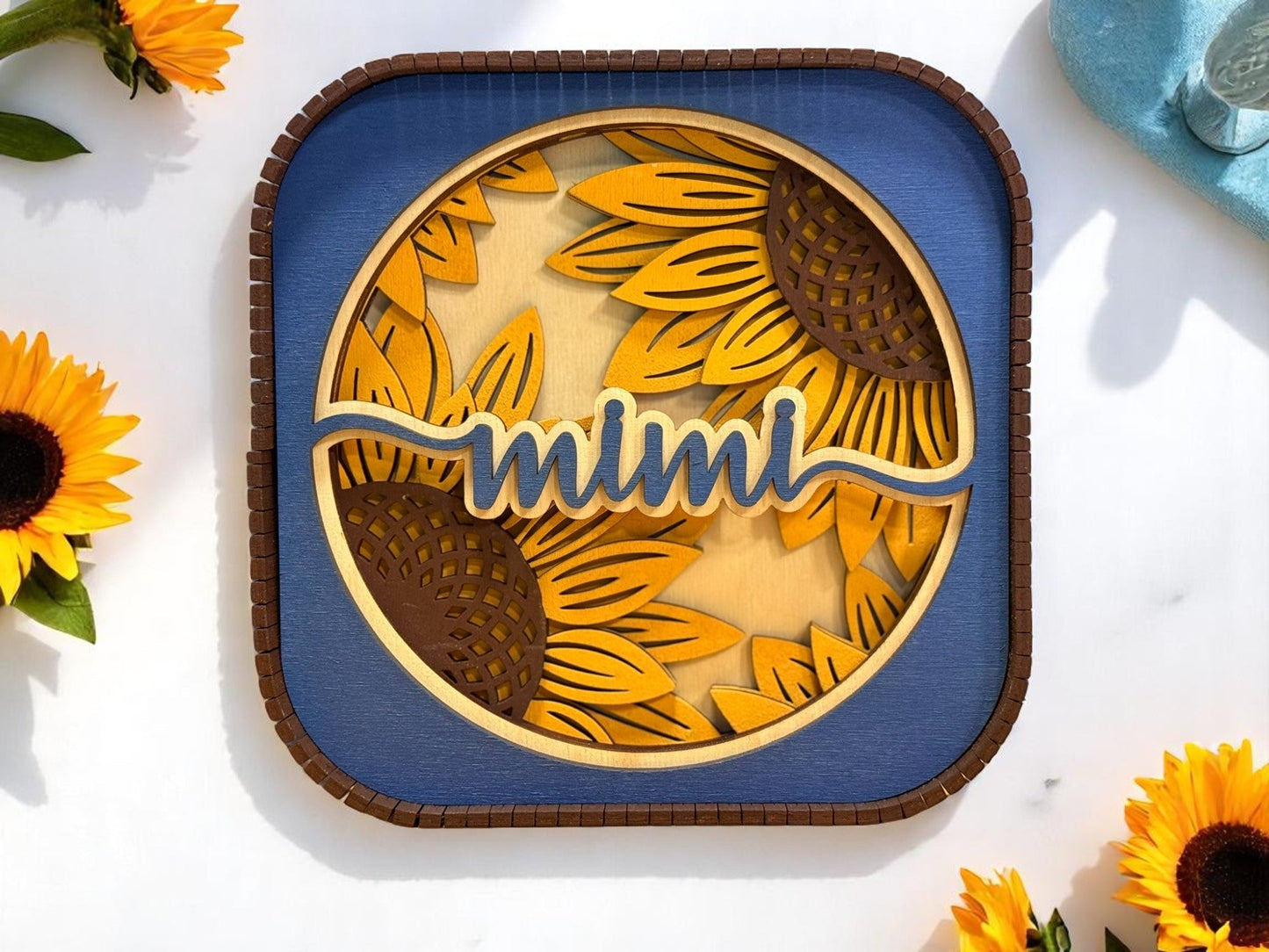 Mother’s Day Sunflower Sitter, Blue & Yellow Decorative Sitter, Perfect Gift for Mom or Grandma, Unique Keepsake Present - Nifty Decor & More