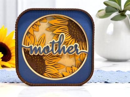 Mother’s Day Sunflower Sitter, Blue & Yellow Decorative Sitter, Perfect Gift for Mom or Grandma, Unique Keepsake Present