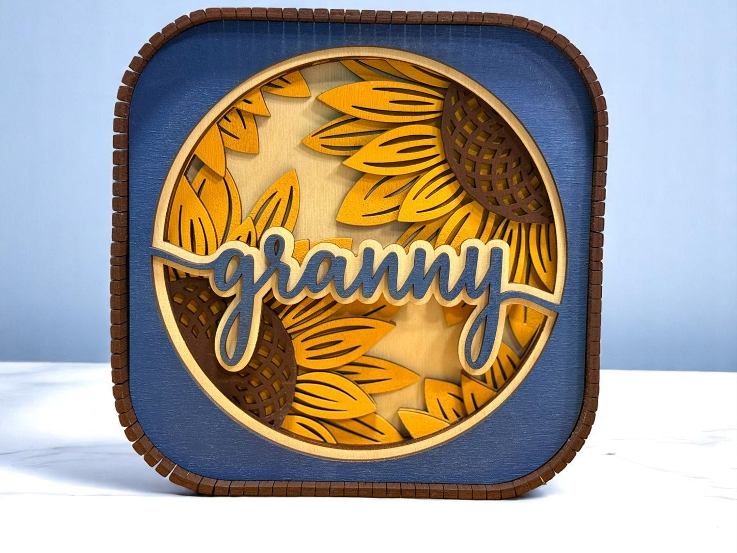 Mother’s Day Sunflower Sitter, Blue & Yellow Decorative Sitter, Perfect Gift for Mom or Grandma, Unique Keepsake Present Granny