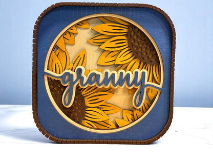 Mother’s Day Sunflower Sitter, Blue & Yellow Decorative Sitter, Perfect Gift for Mom or Grandma, Unique Keepsake Present Granny