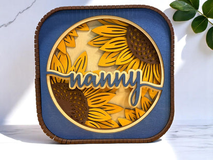 Mother’s Day Sunflower Sitter, Blue & Yellow Decorative Sitter, Perfect Gift for Mom or Grandma, Unique Keepsake Present Nanny