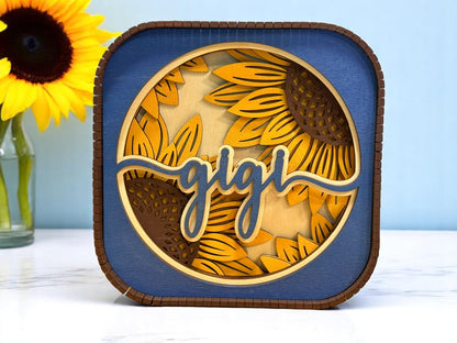 Mother’s Day Sunflower Sitter, Blue & Yellow Decorative Sitter, Perfect Gift for Mom or Grandma, Unique Keepsake Present Gigi