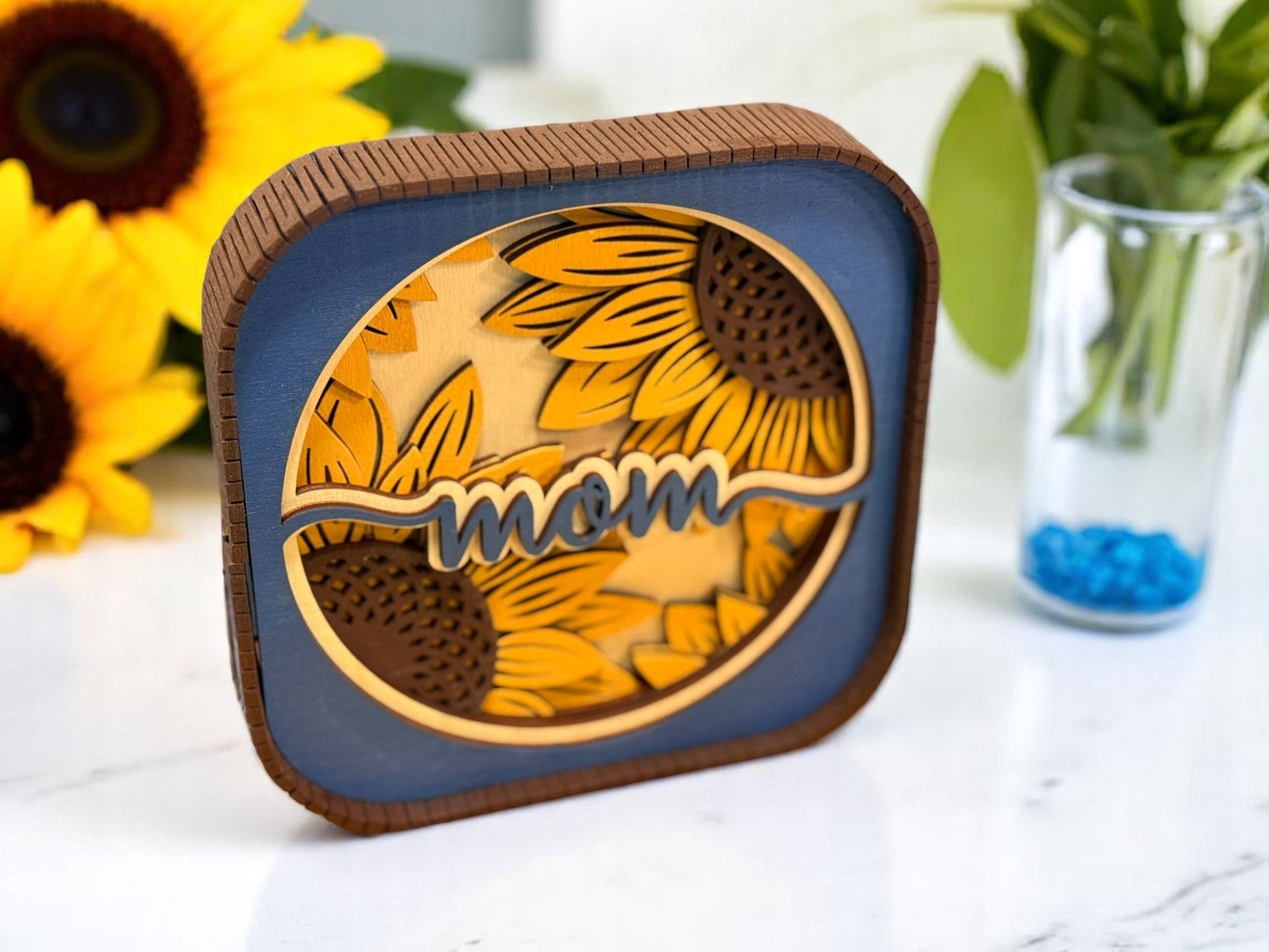 Mother’s Day Sunflower Sitter, Blue & Yellow Decorative Sitter, Perfect Gift for Mom or Grandma, Unique Keepsake Present - Nifty Decor & More