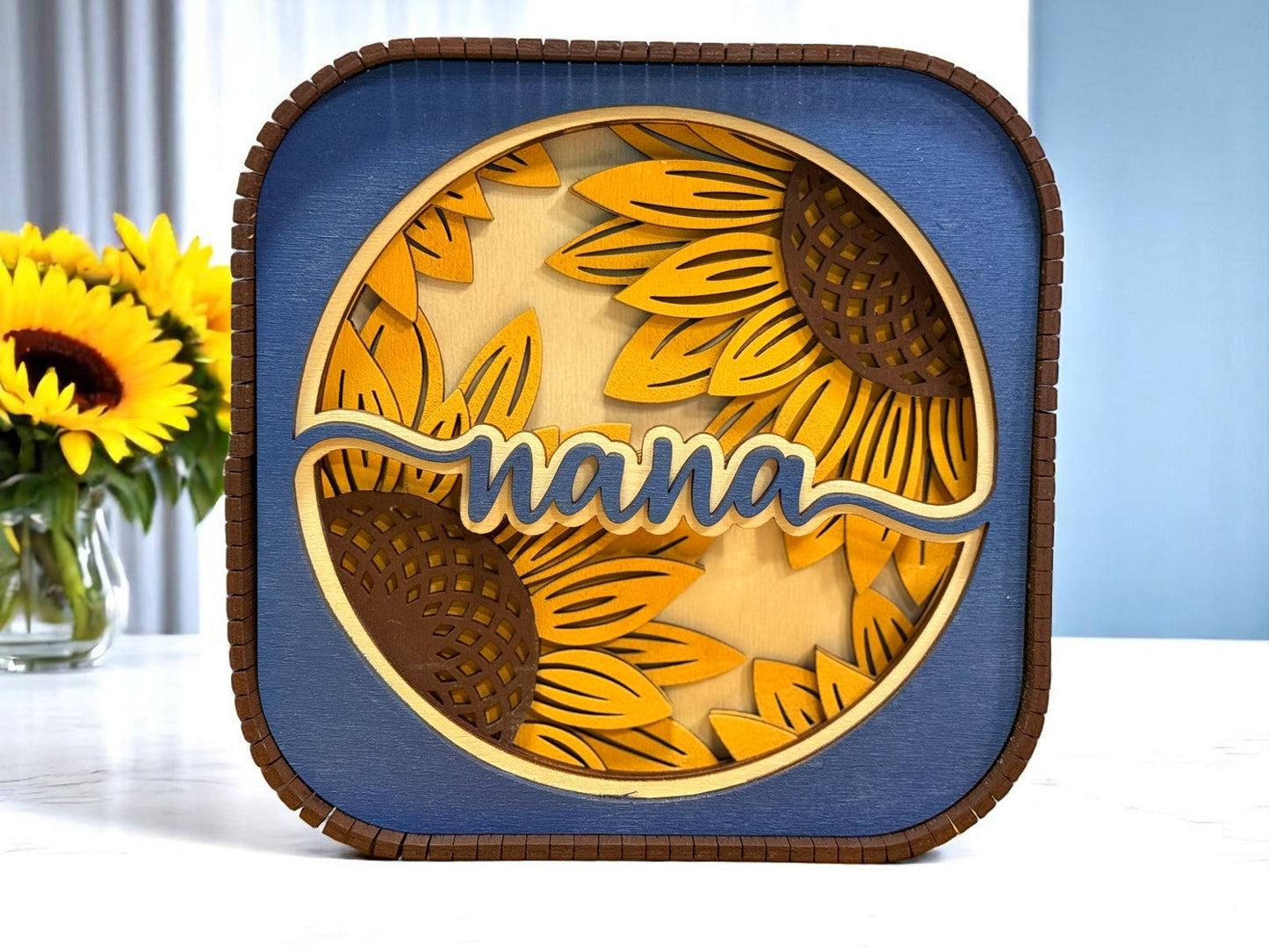 Mother’s Day Sunflower Sitter, Blue & Yellow Decorative Sitter, Perfect Gift for Mom or Grandma, Unique Keepsake Present - Nifty Decor & More