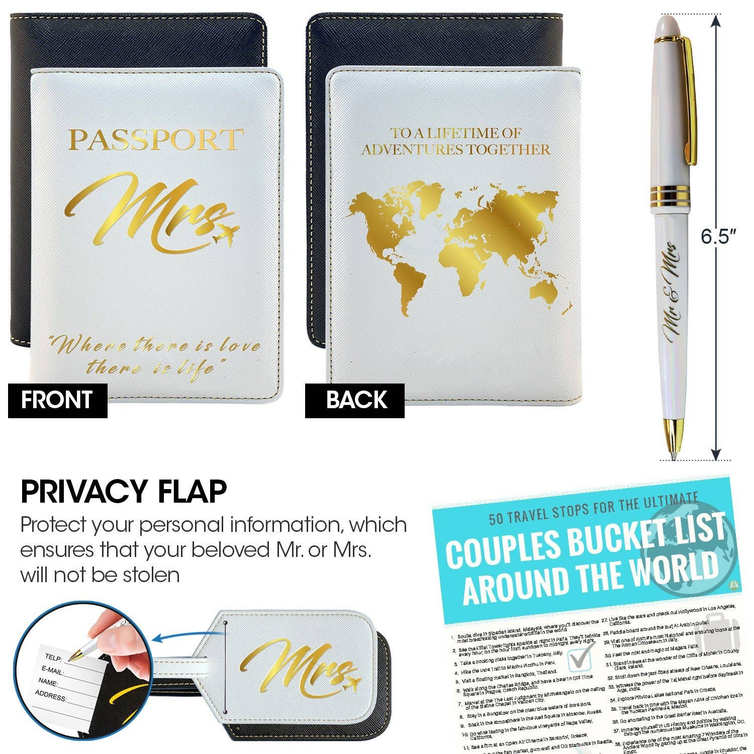 Mr. & Mrs. Luggage Tags + Passport Holder | Unique Wedding and Honeymoon Gifts for Couples - Nifty Decor & More