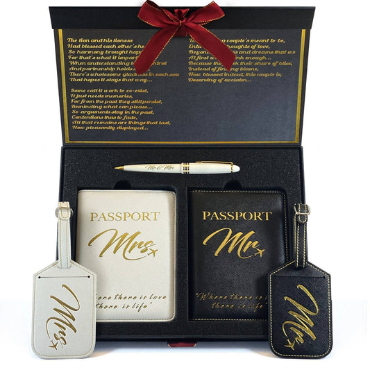 Mr. & Mrs. Luggage Tags + Passport Holder | Unique Wedding and Honeymoon Gifts for Couples Gifts