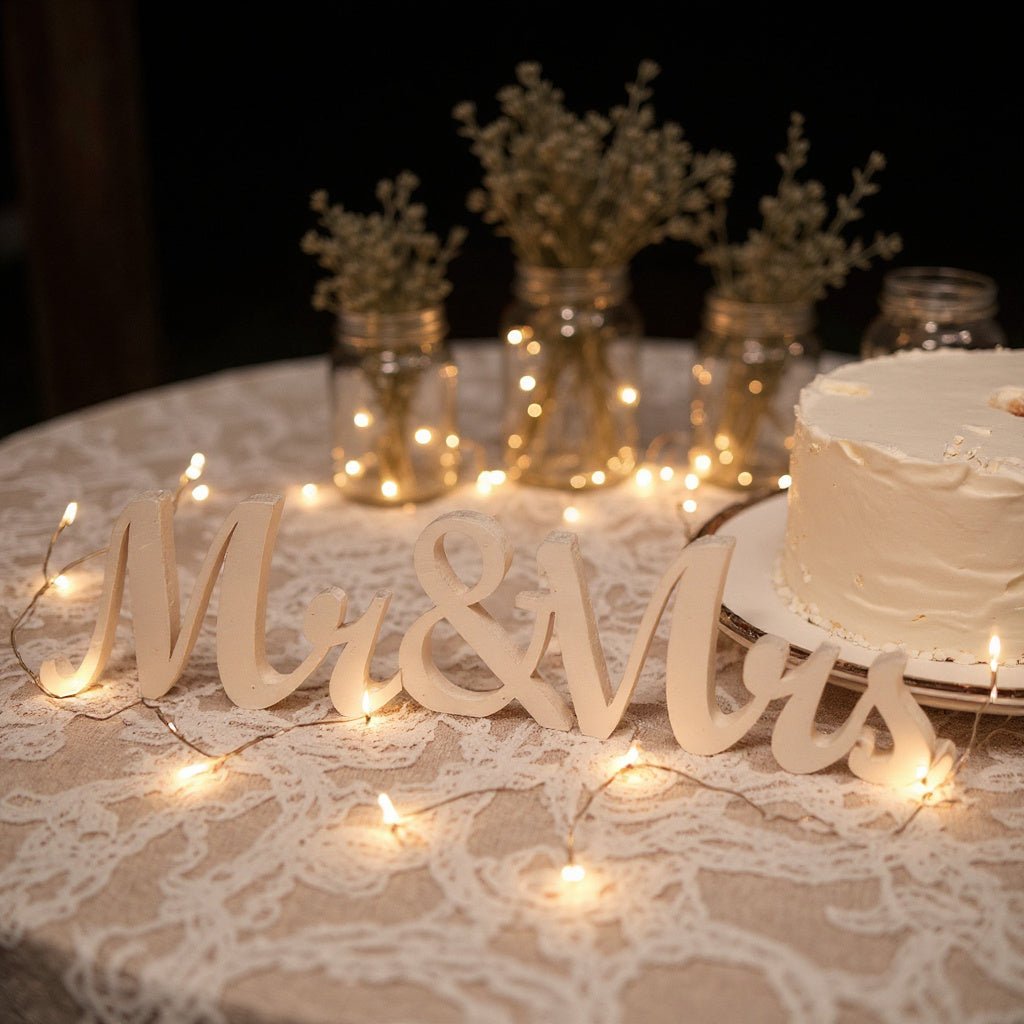 Mr. & Mrs. Wedding Tabletop Decor - Elegant White, Gold & Black Wooden Name Plaque, Perfect for Wedding Reception & Gift for Newlyweds Wedding White