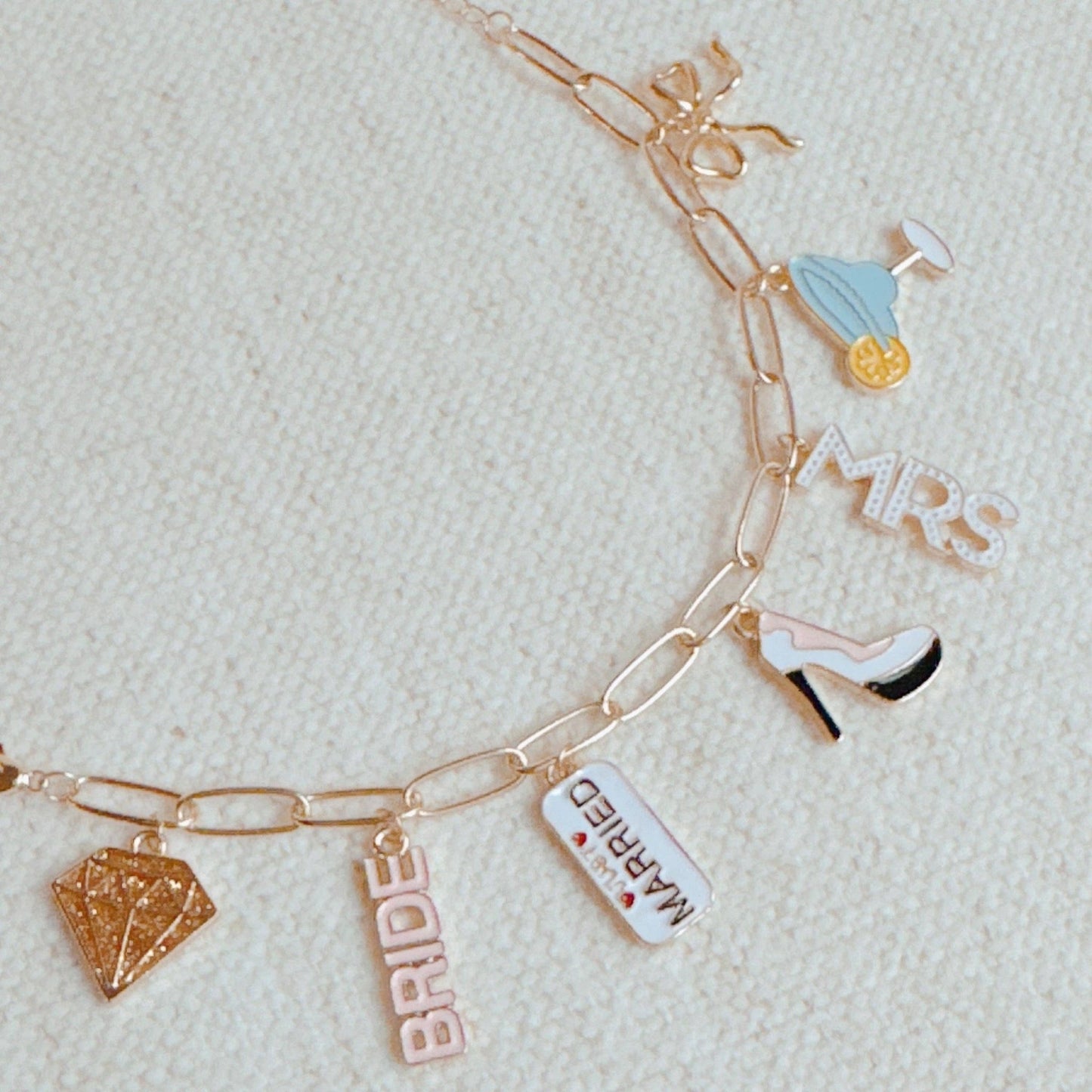 Mrs. Bride Cocktail Bow Charm Bracelet, Chic Preppy Jewelry, Perfect Bridal Accessory, Bachelorette Gift - Nifty Decor & More