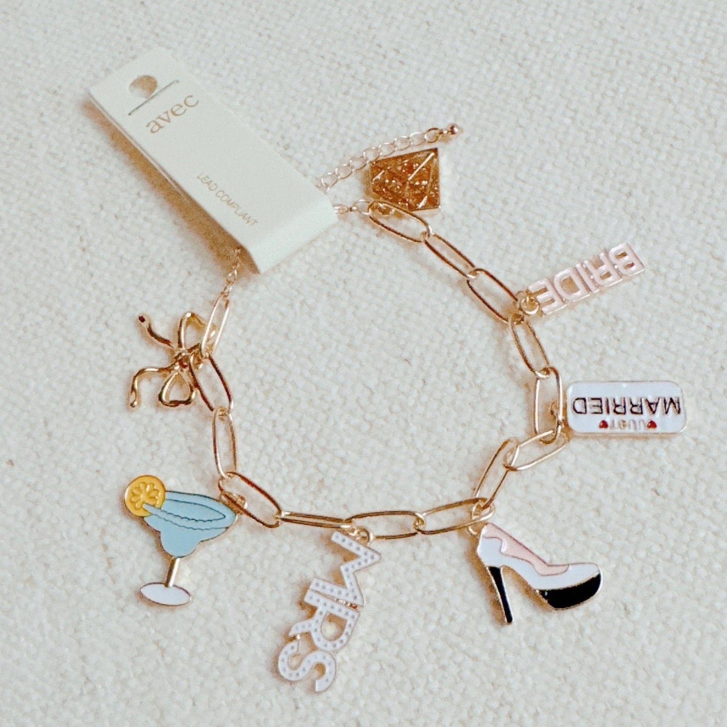 Mrs. Bride Cocktail Bow Charm Bracelet, Chic Preppy Jewelry, Perfect Bridal Accessory, Bachelorette Gift - Nifty Decor & More