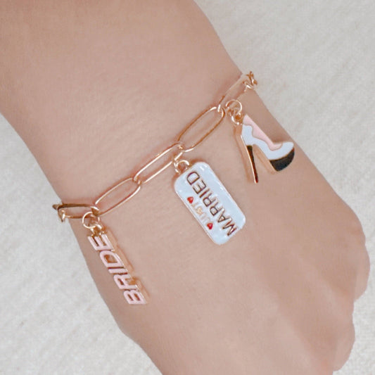Mrs. Bride Cocktail Bow Charm Bracelet, Chic Preppy Jewelry, Perfect Bridal Accessory, Bachelorette Gift - Nifty Decor & More