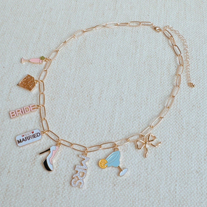 Mrs. Bride Cocktail Bow Charm Necklace, Chic Preppy Style, Perfect Bridal Accessory, Wedding Gift for Bride-to-Be Jewelry