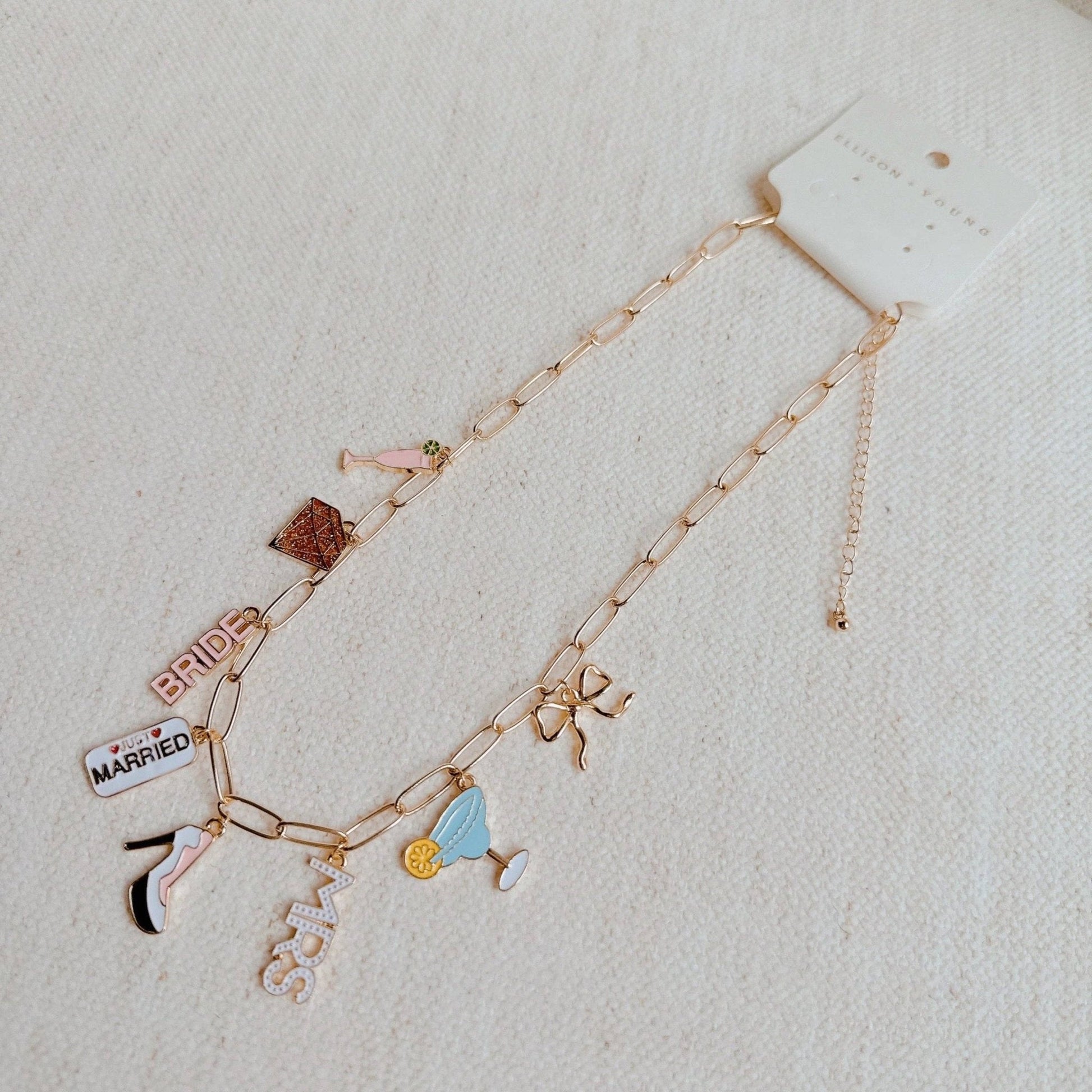 Mrs. Bride Cocktail Bow Charm Necklace, Chic Preppy Style, Perfect Bridal Accessory, Wedding Gift for Bride - to - Be - Nifty Decor & More