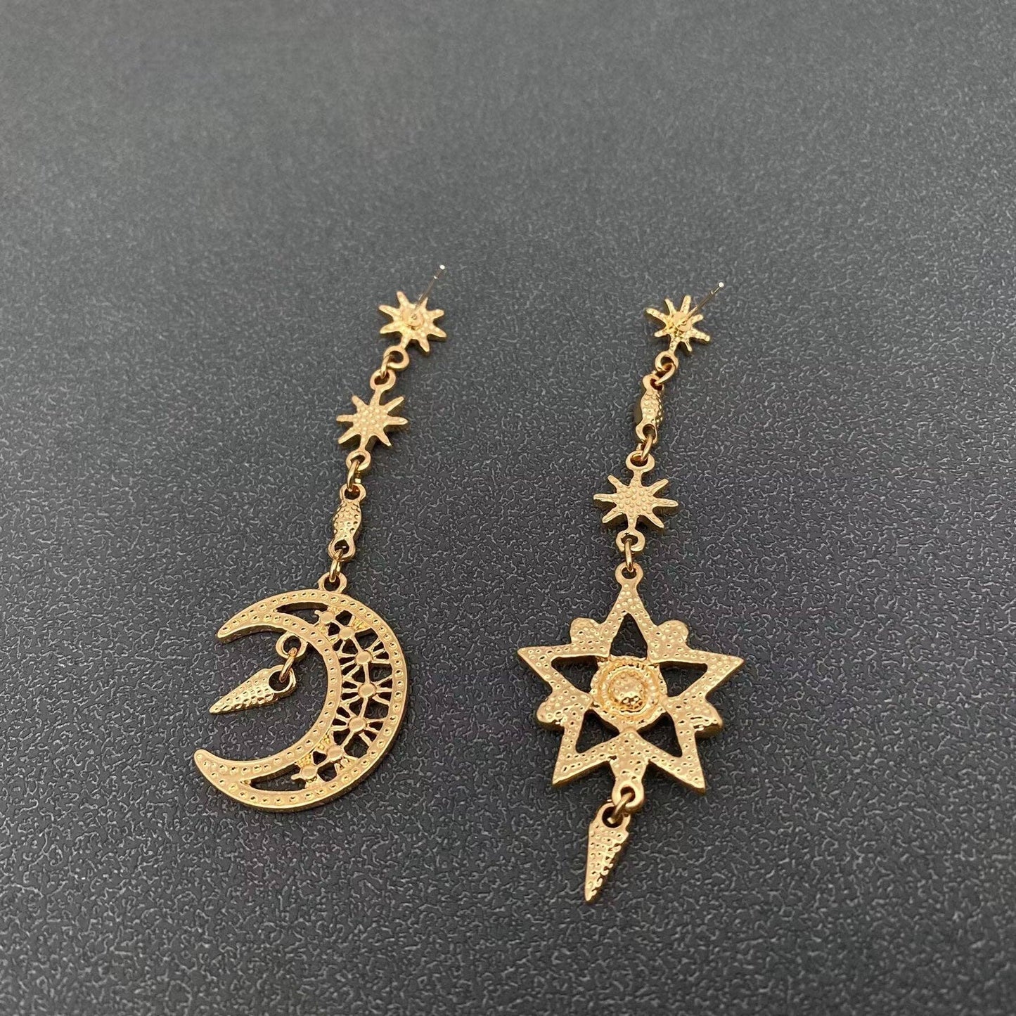 MS - Sparkling Cubic Zirconia Star Moon Asymmetric Earrings - Nifty Decor & More
