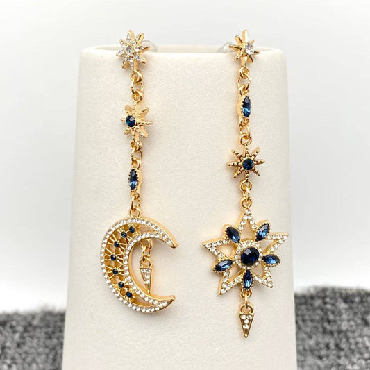 MS - Sparkling Cubic Zirconia Star Moon Asymmetric Earrings - Nifty Decor & More