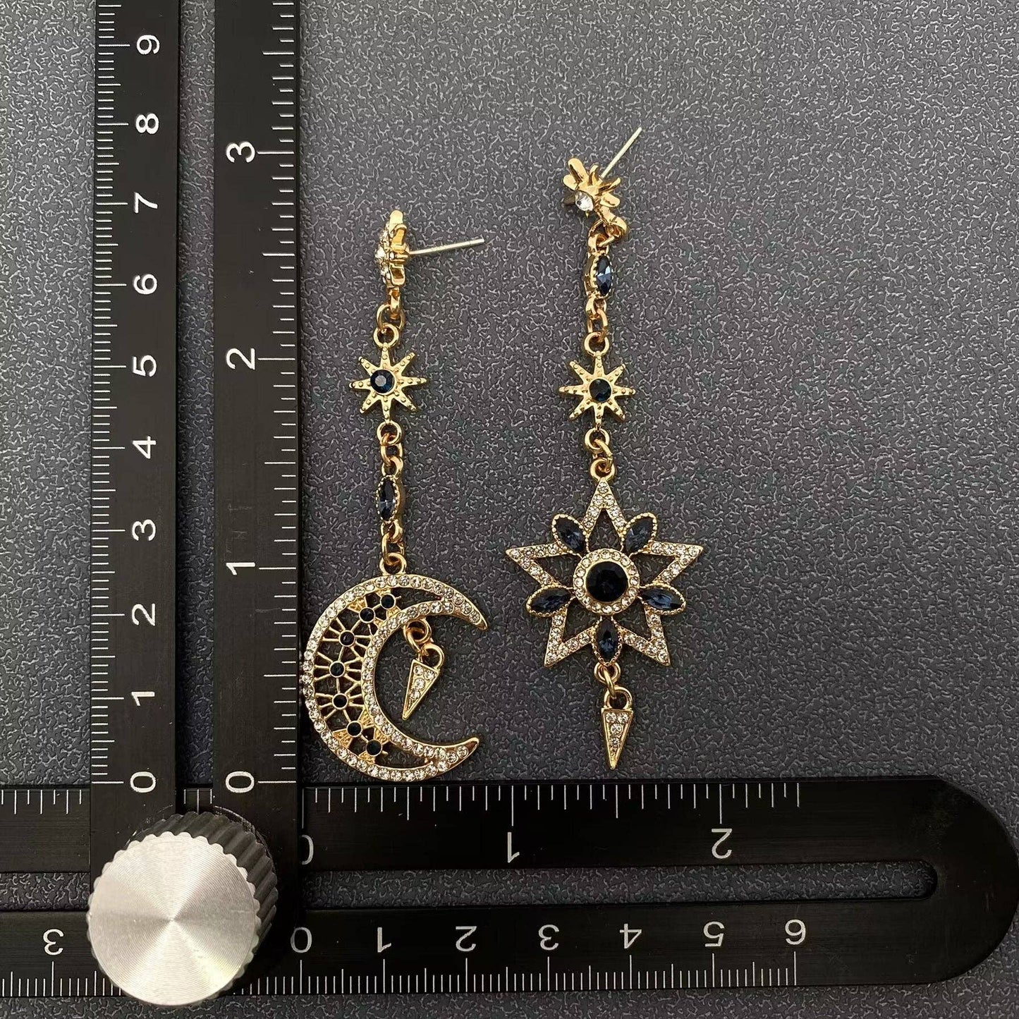 MS - Sparkling Cubic Zirconia Star Moon Asymmetric Earrings - Nifty Decor & More