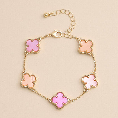 Multi Floral Shape Shell Charm Bracelet, Elegant Chic Design for Trendy Looks, Gift for Girly & Preppy Souls Multi Pink