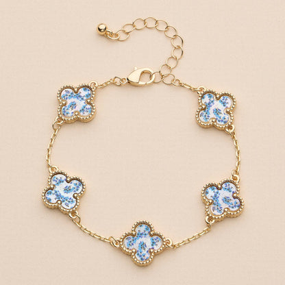 Multi Floral Shape Shell Charm Bracelet, Elegant Chic Design for Trendy Looks, Gift for Girly & Preppy Souls Blue/Flower