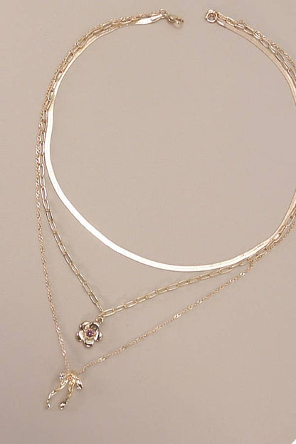 Flower Bow Charm Necklace