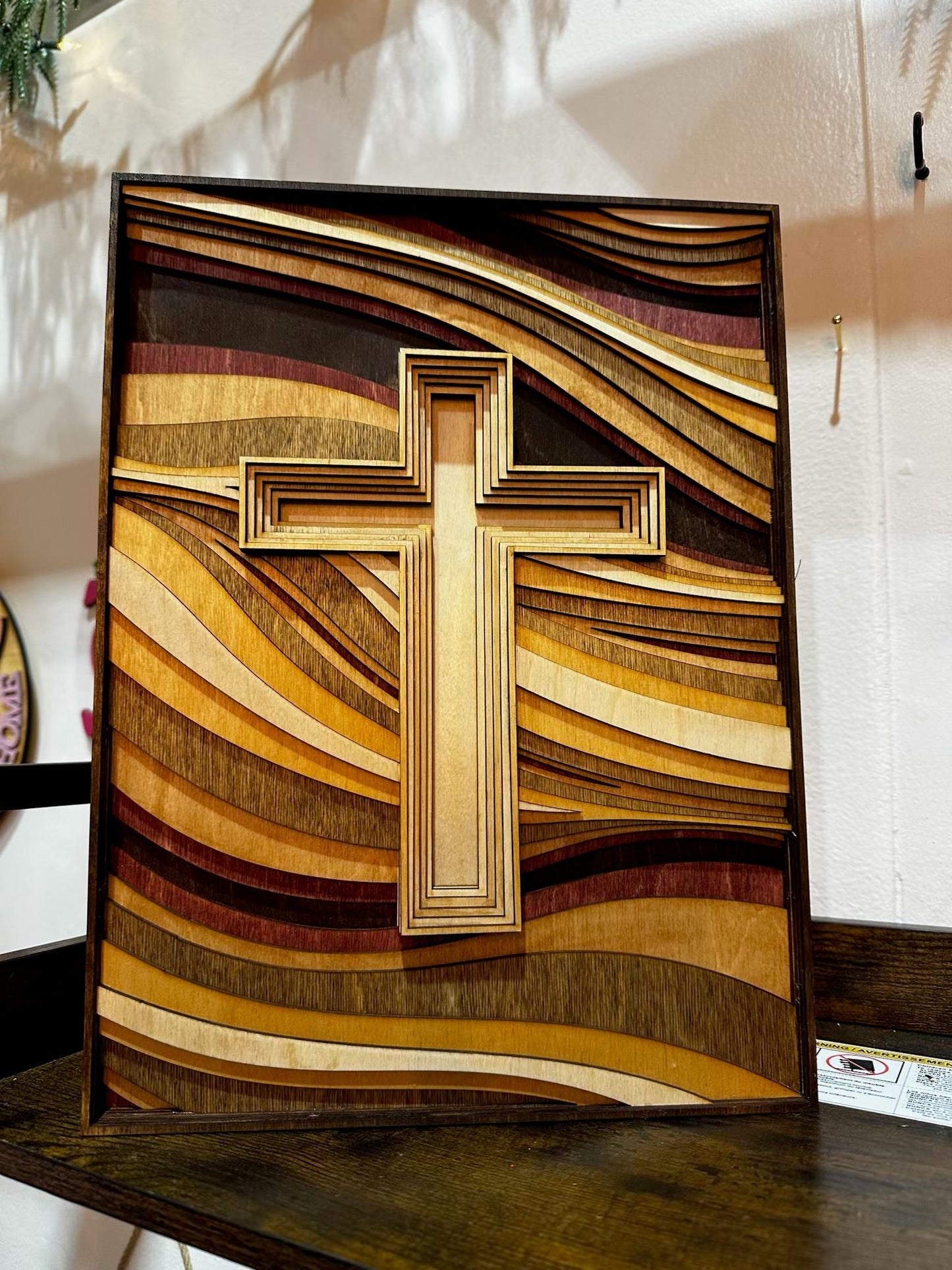 Multi - Layered Wood Cross Art - Hand - Stained Framed Religious Decor - Nifty Decor & More