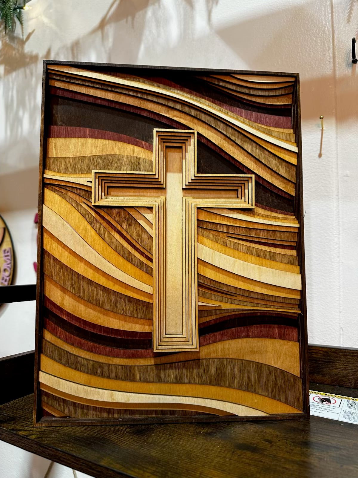 Multi - Layered Wood Cross Art - Hand - Stained Framed Religious Decor - Nifty Decor & More