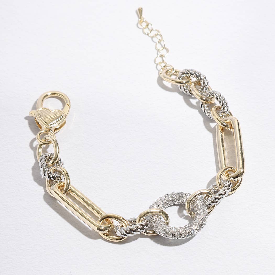 Multi - Toned Chunky Chain Linked CZ Bracelet - Nifty Decor & More