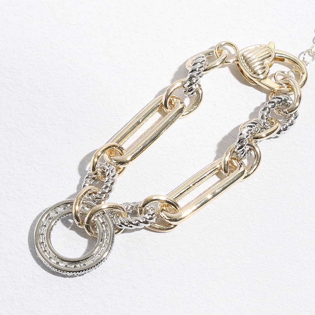 Multi - Toned Chunky Chain Linked CZ Bracelet - Nifty Decor & More