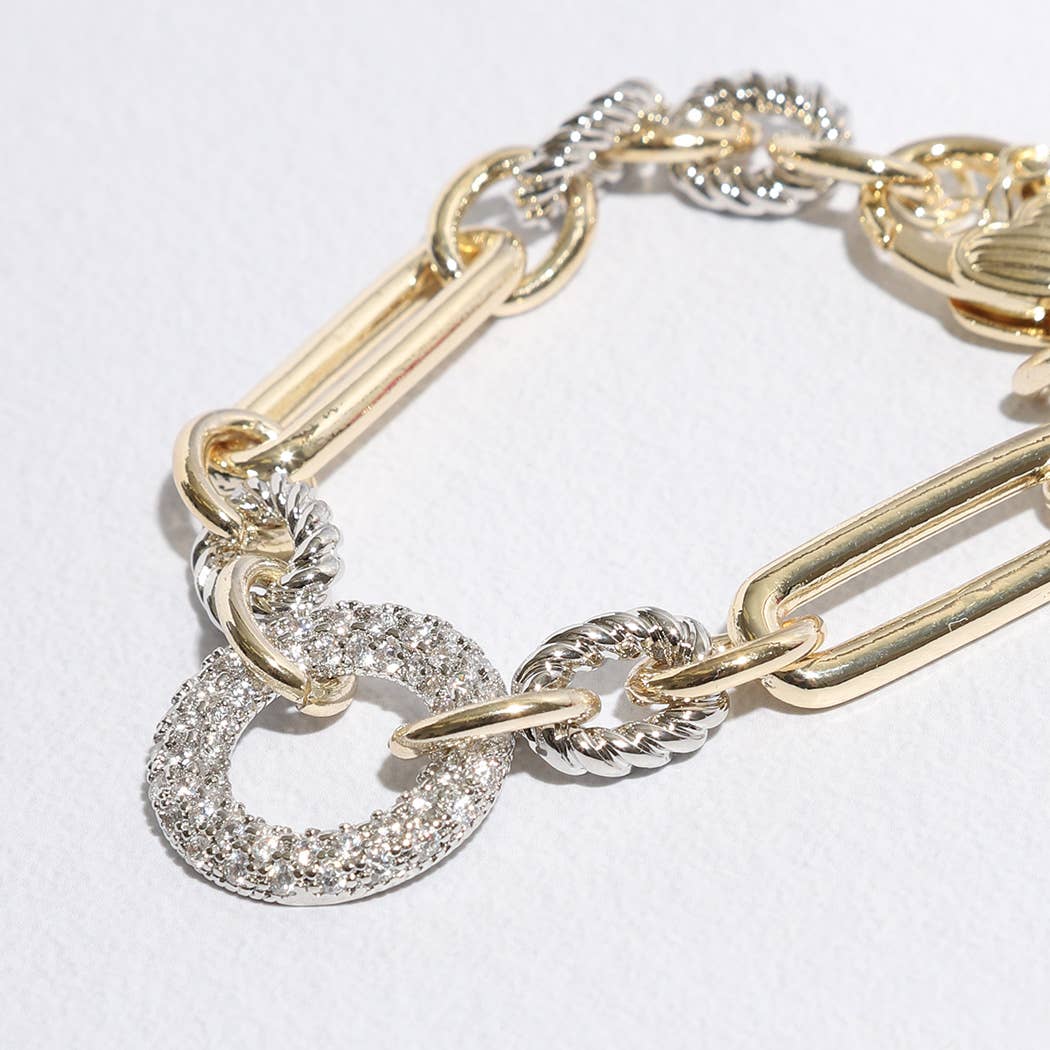 Multi - Toned Chunky Chain Linked CZ Bracelet - Nifty Decor & More