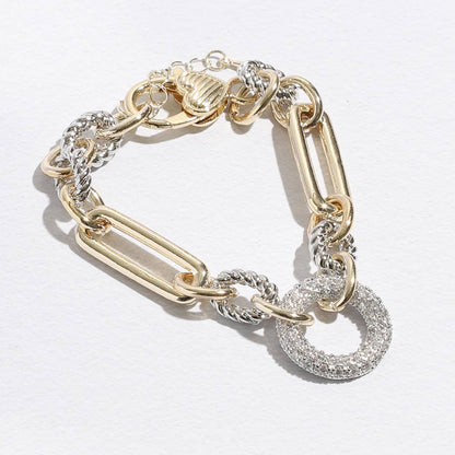 Multi-Toned Chunky Chain Linked CZ Bracelet B ONE SIZE
