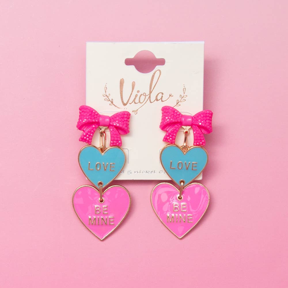 Multicolor Sweetheart Linear Post Earrings with Bow Accents - Nifty Decor & More