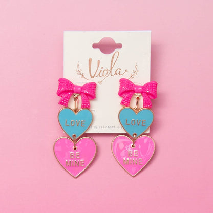 Multicolor Sweetheart Linear Post Earrings with Bow Accents - Nifty Decor & More