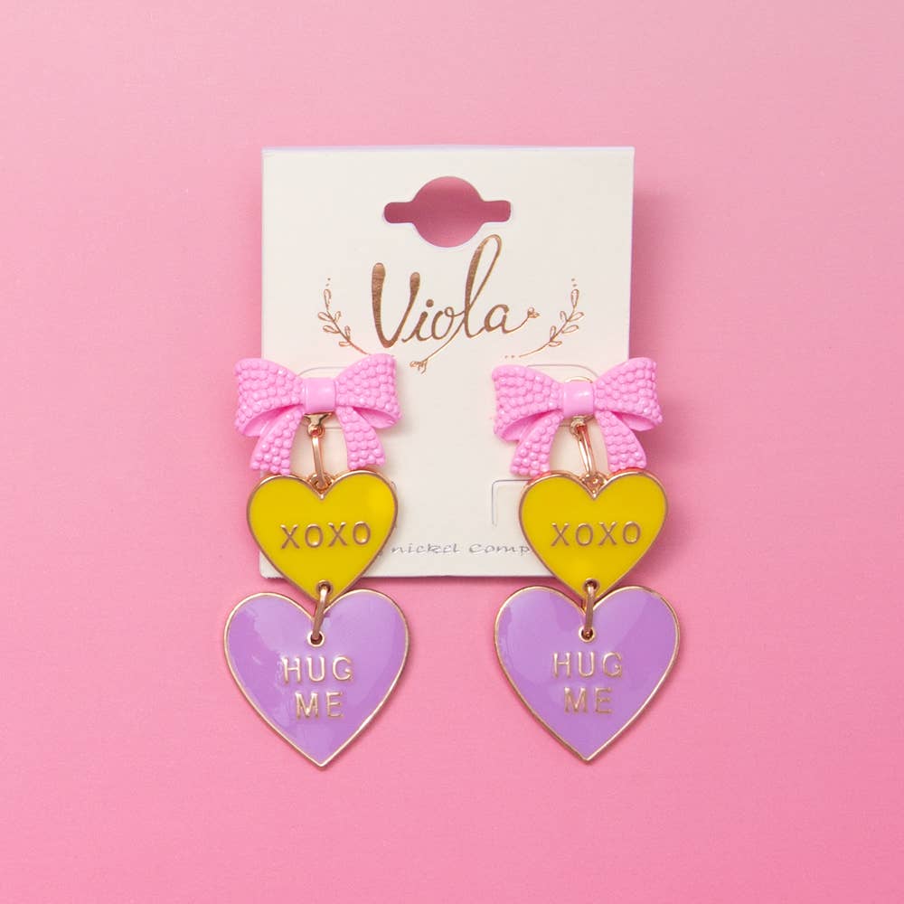 Multicolor Sweetheart Linear Post Earrings with Bow Accents - Nifty Decor & More
