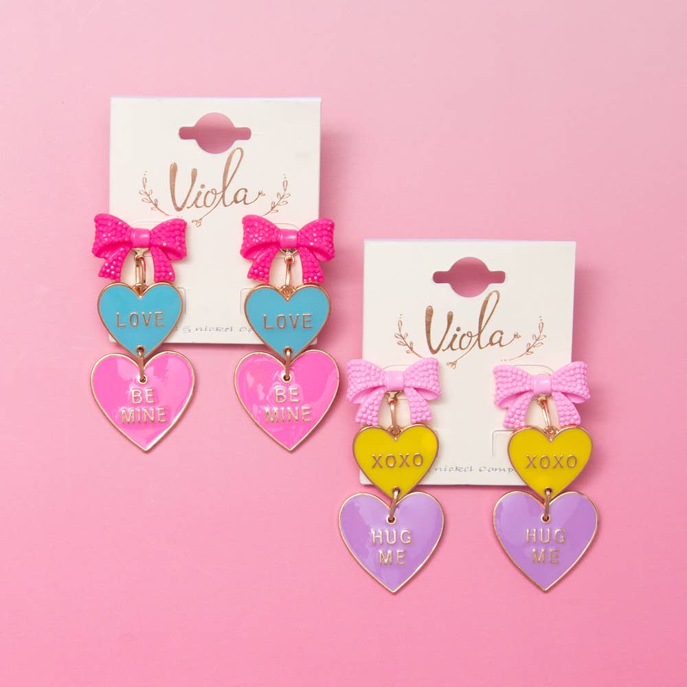 Multicolor Sweetheart Linear Post Earrings with Bow Accents - Nifty Decor & More