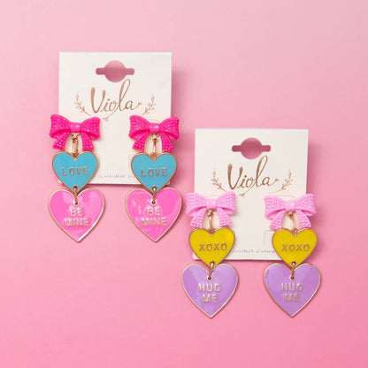 Multicolor Sweetheart Linear Post Earrings with Bow Accents - Nifty Decor & More