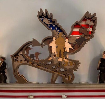 Multilayered Wooden Veteran Art Piece, Intricate 7-Layer Home decor, perfect gift for Veterans Day or Soldier Tribute Veteran Plaque Eagle On Anchor