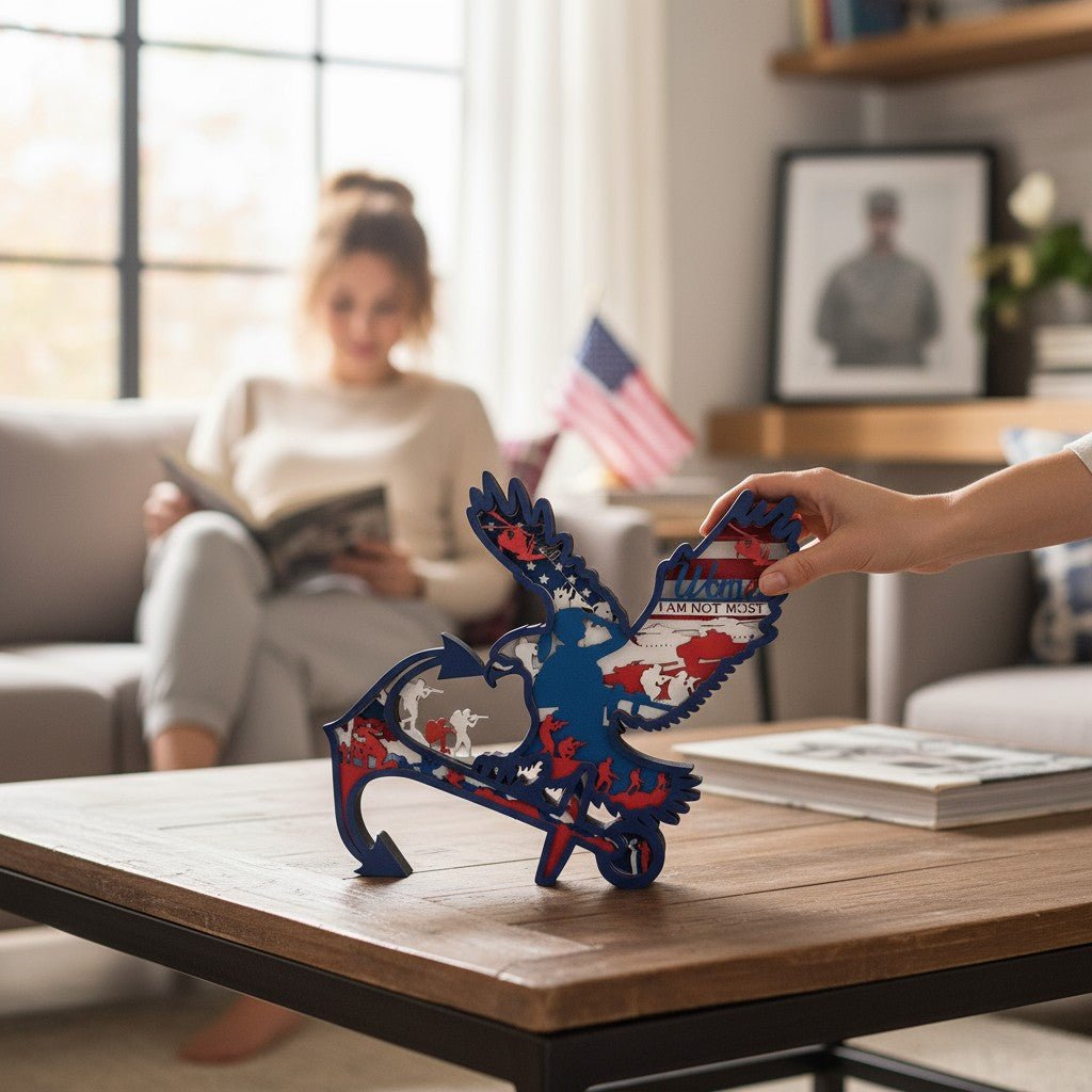 Multilayered Wooden Veteran Art Piece, Intricate 7-Layer Home decor, perfect gift for Veterans Day or Soldier Tribute Veteran Plaque Woman Veteran Eagle