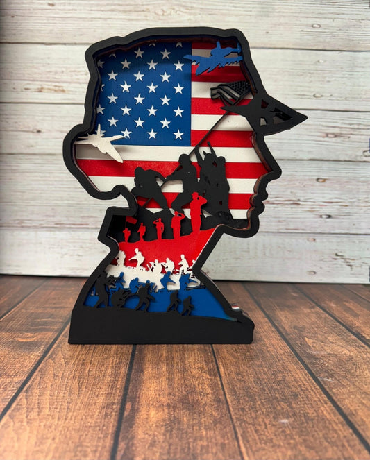 Multilayered Wooden Veteran Art Piece, Intricate 7 - Layer Home decor, perfect gift for Veterans Day or Soldier Tribute - Nifty Decor & More
